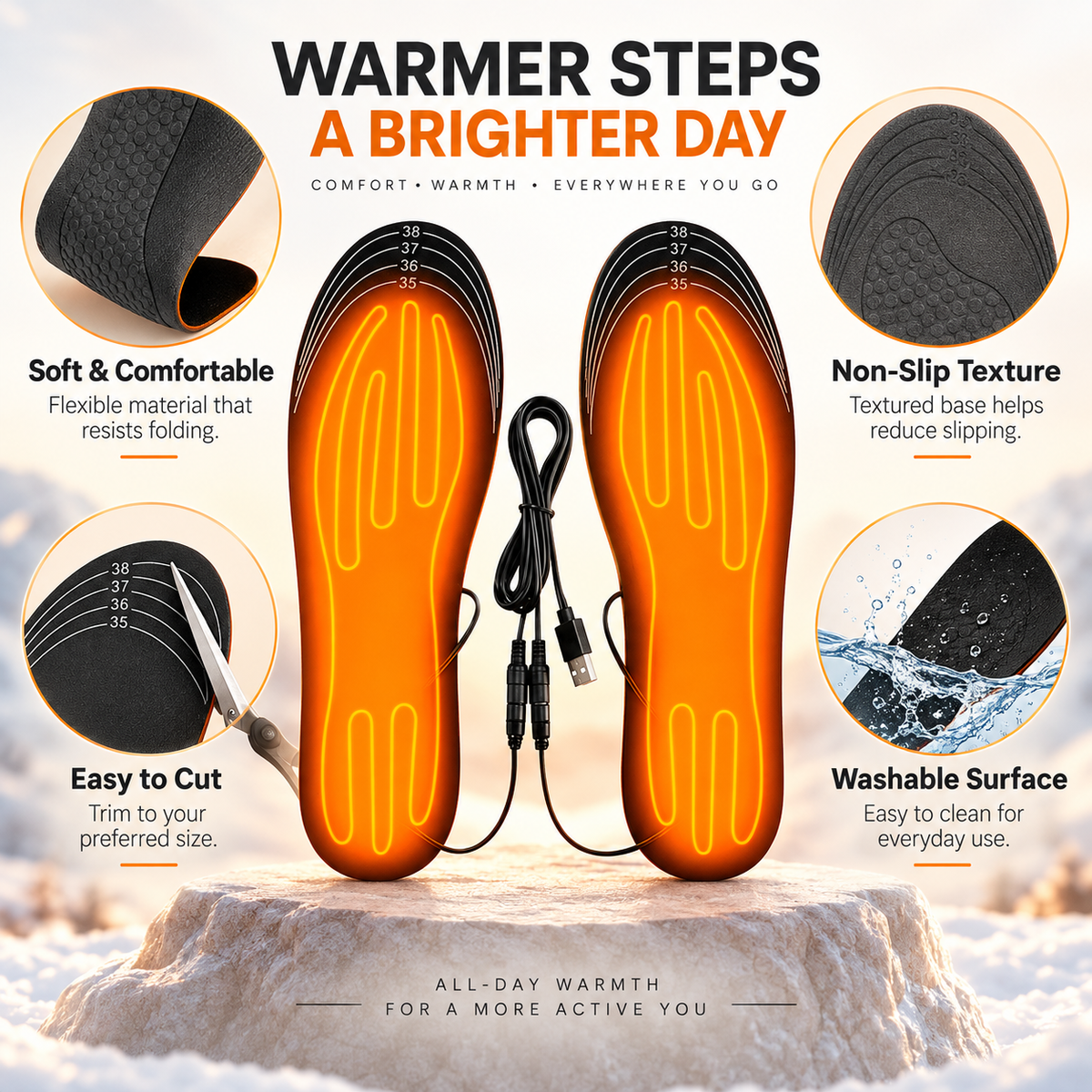 Rechargeable Heated Insoles Thermal Shoe Inserts for Boots