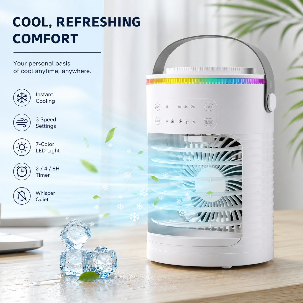 Mini Portable Desktop Air Conditioner Cooling Fan USB Timer RGB