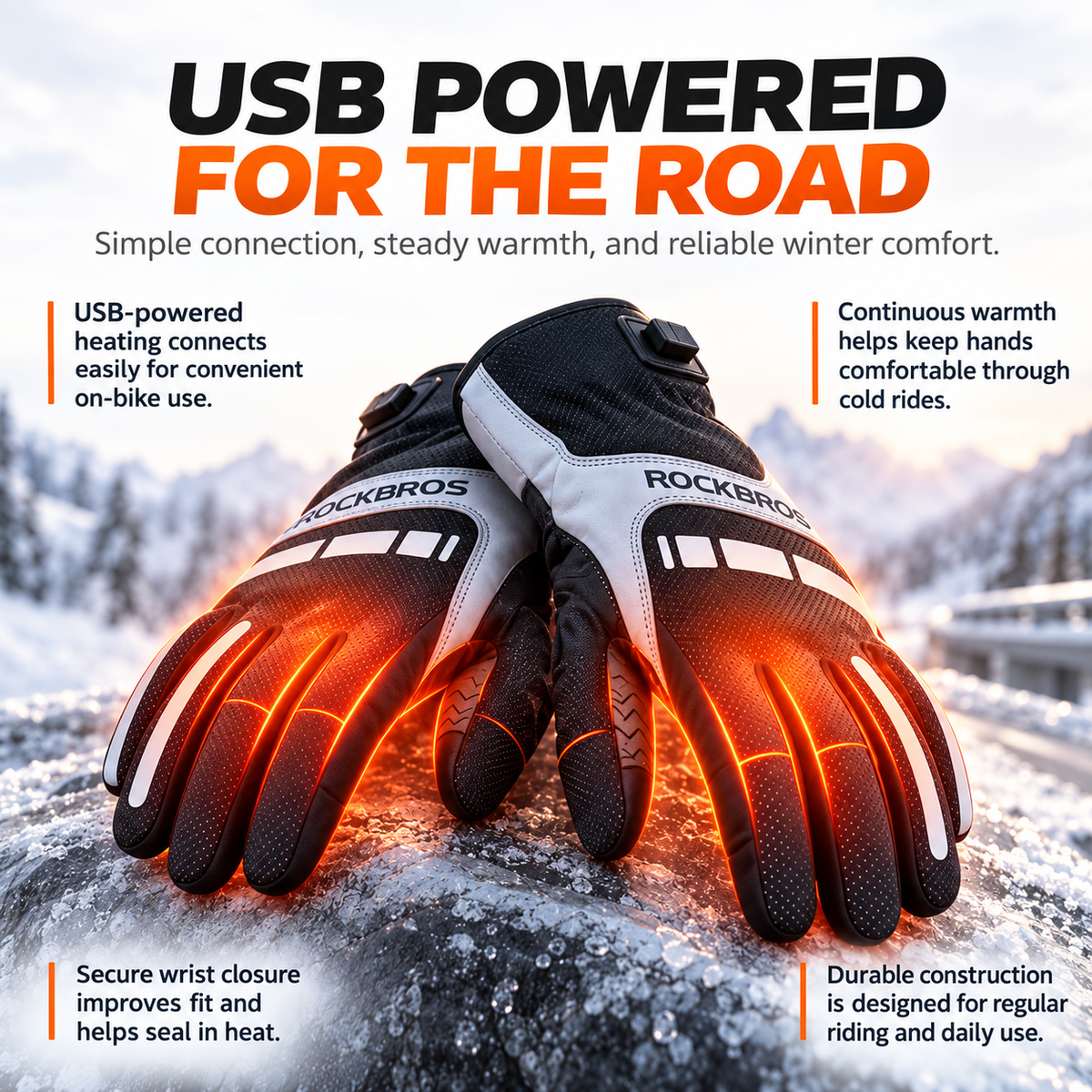 Heated Motorcycle Gloves Waterproof Winter Touchscreen Knuckle Guard