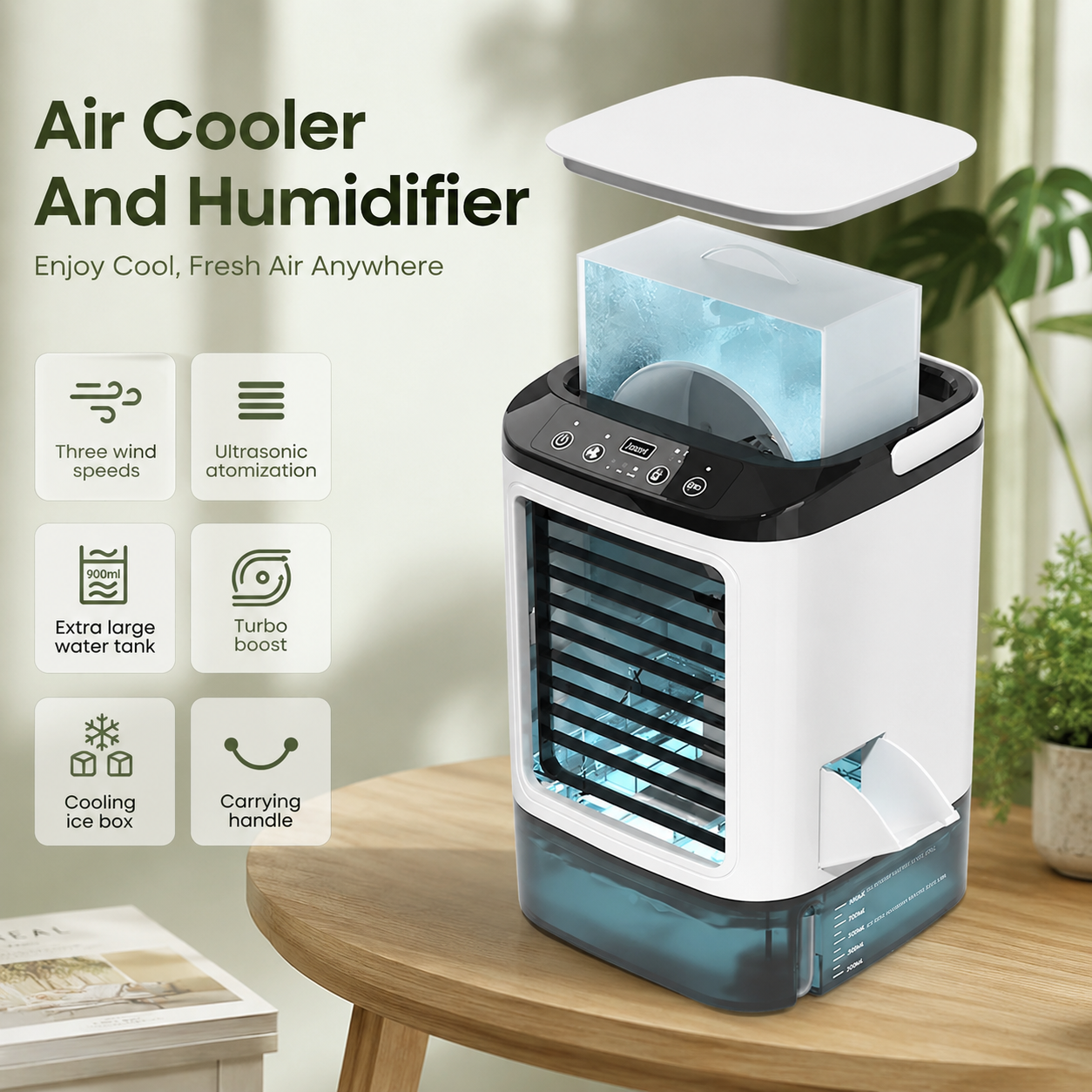 Portable Mini Air Conditioner with 900ML Water Tank 3-Speed Humidifier