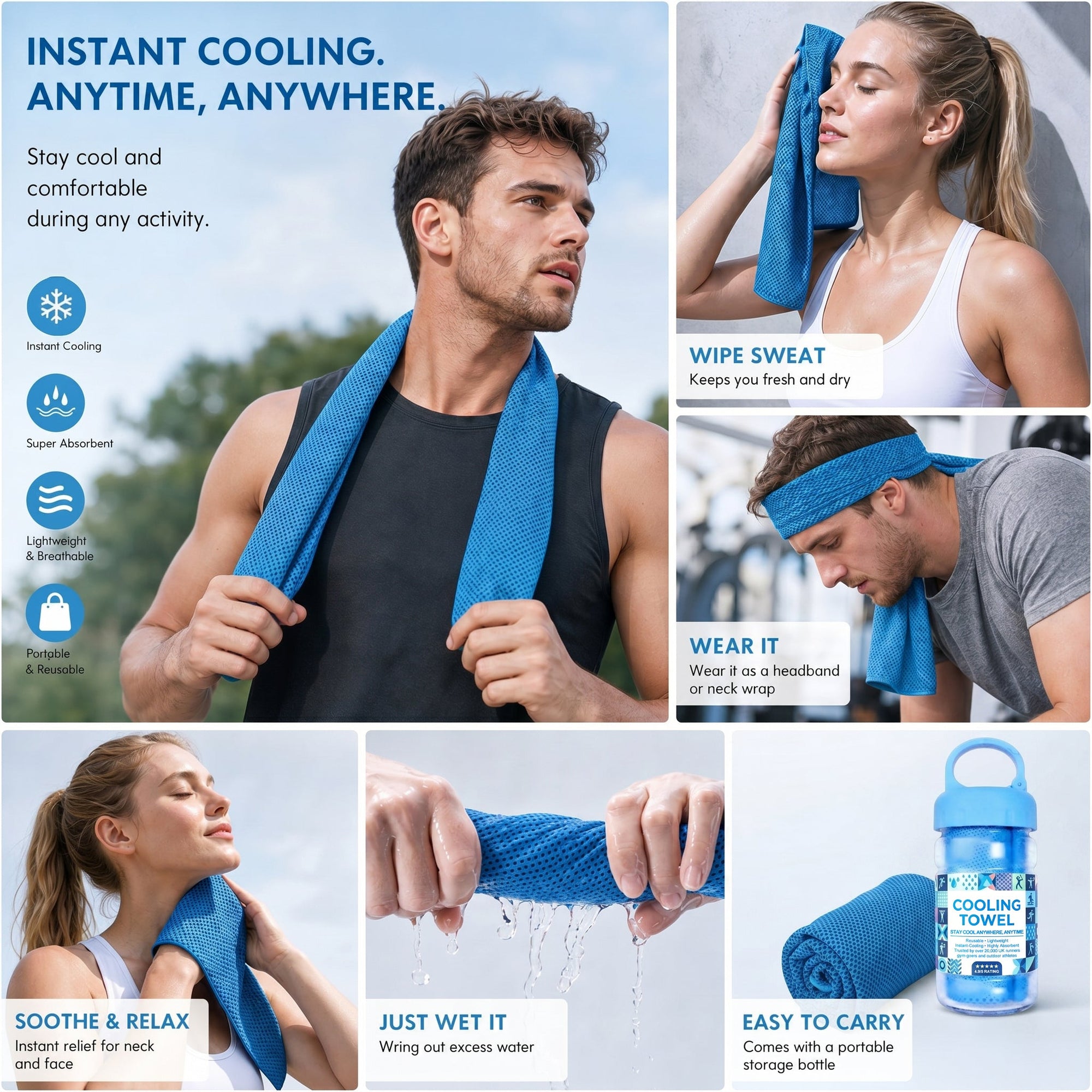 Cold Sweat Towel for Summer Heat with Travel Bottle