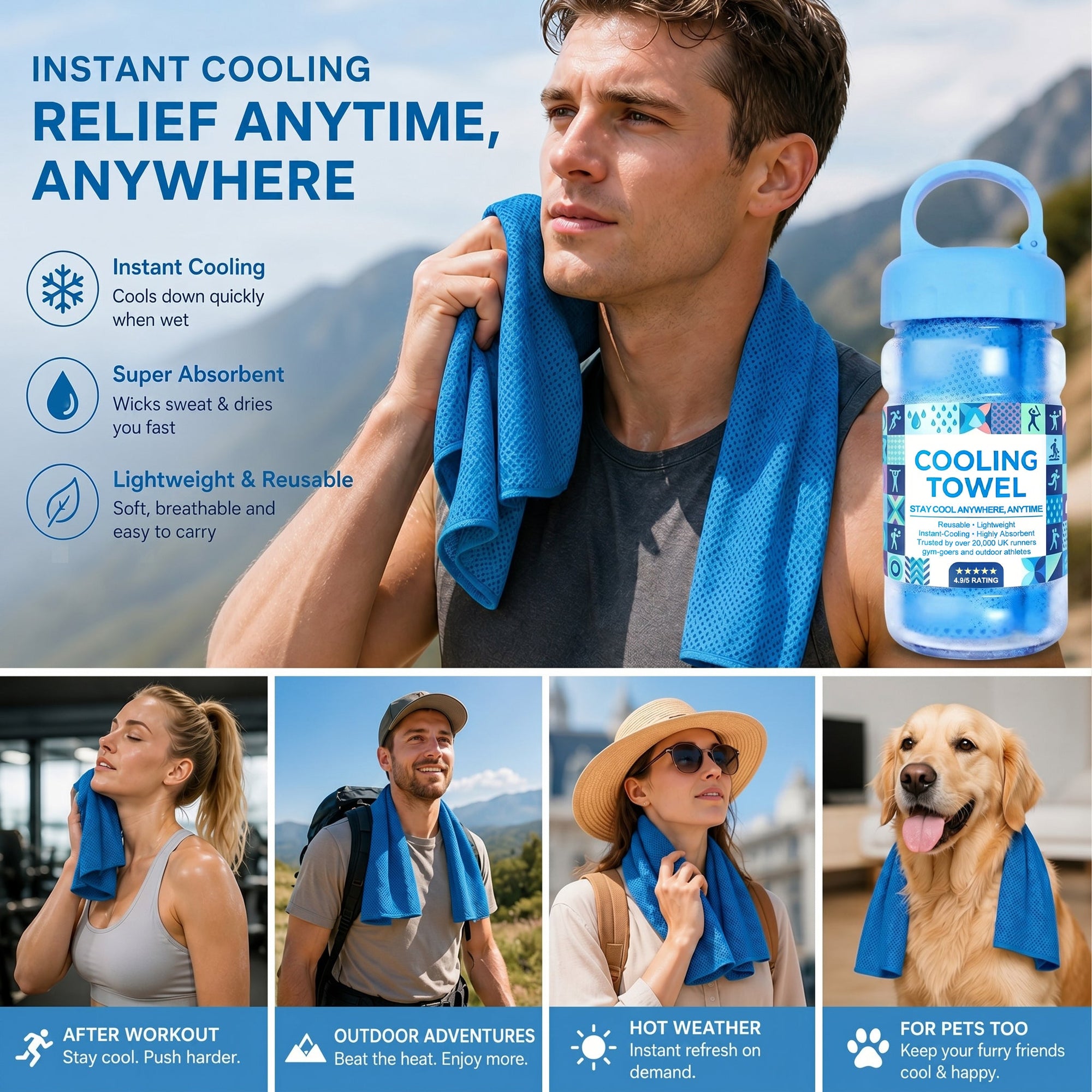Cold Sweat Towel for Summer Heat with Travel Bottle