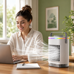 Portable Mini Air Conditioner Fan 4-in-1 USB Air Cooler Humidifier Timer