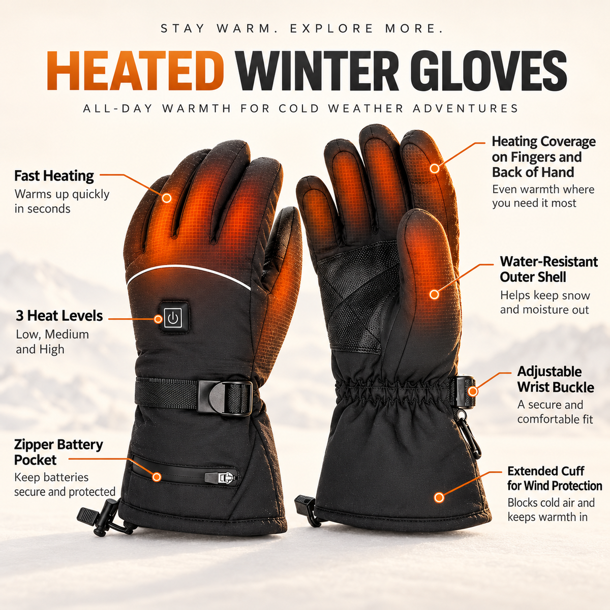Heated Gloves Waterproof Rechargeable Thermal Winter Hand Warmers