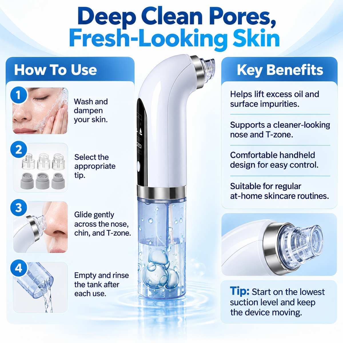 Blackhead Remover Vacuum Pore Cleaner Suction Blue Light Tool