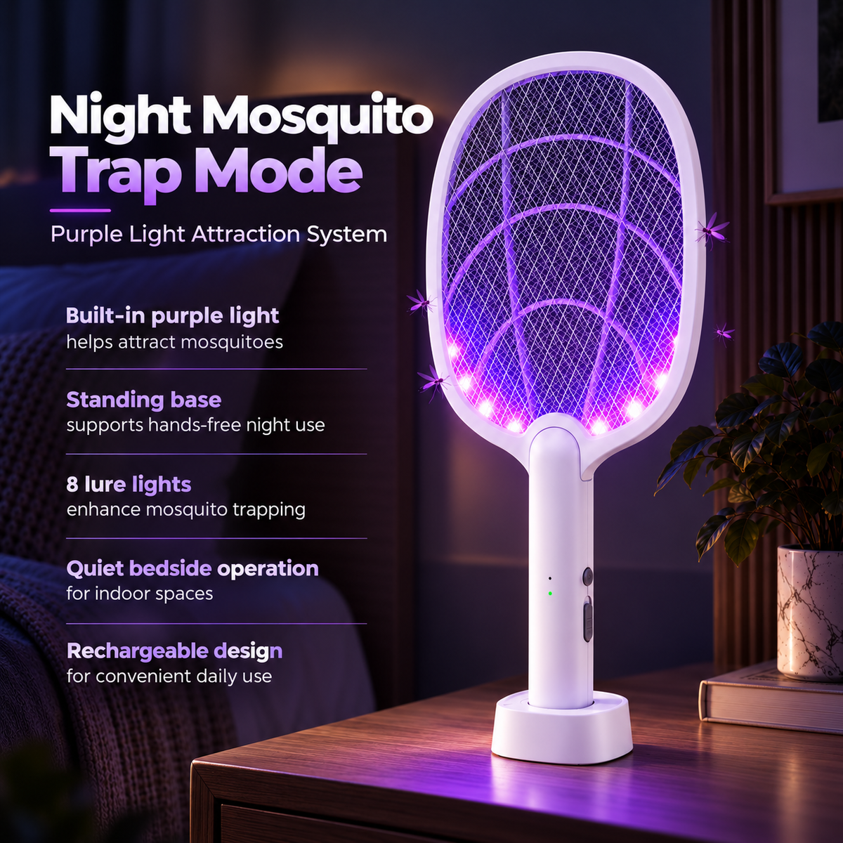 Electric Mosquito Swatter Bug Zapper Racket 2500V Rechargeable