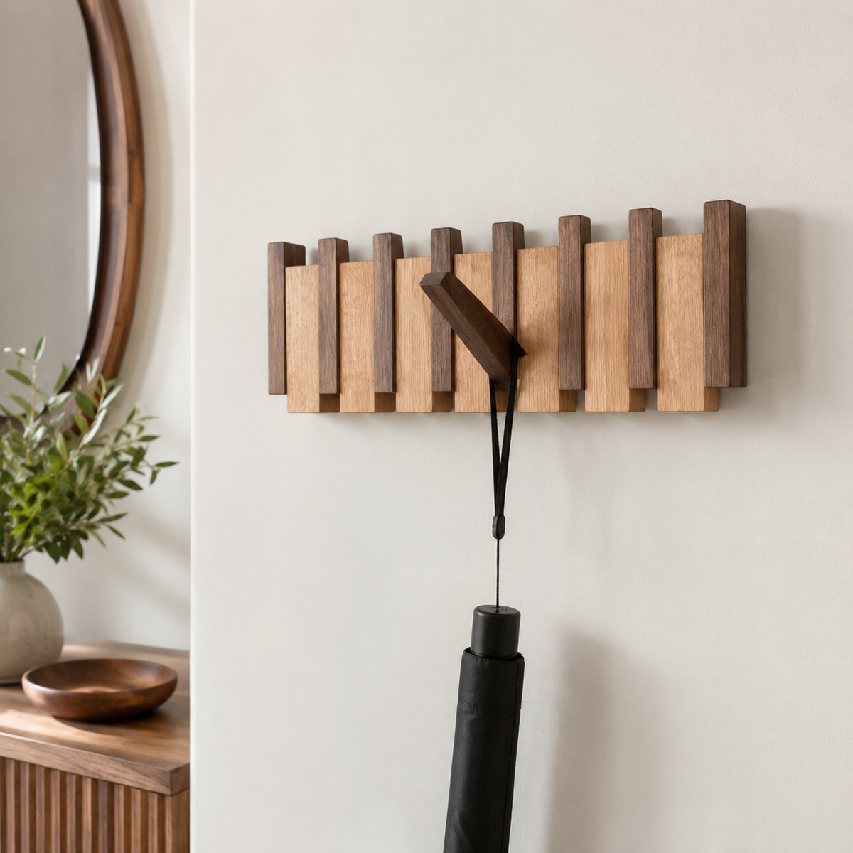 Wooden Coat Rack Wall Mounted Piano-Style Hooks