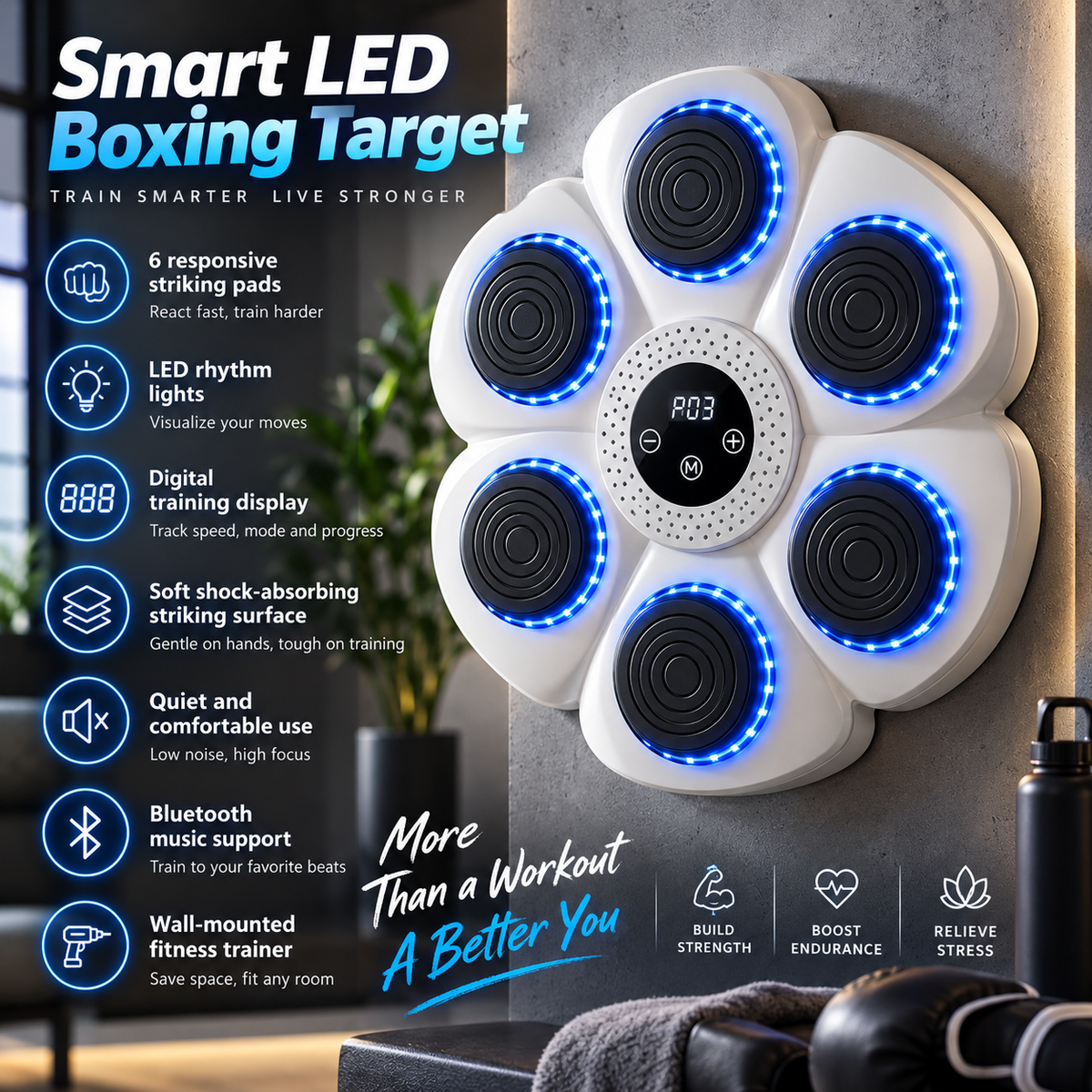 Music Boxing Machine Smart Punching Pad with Targets and Bluetooth