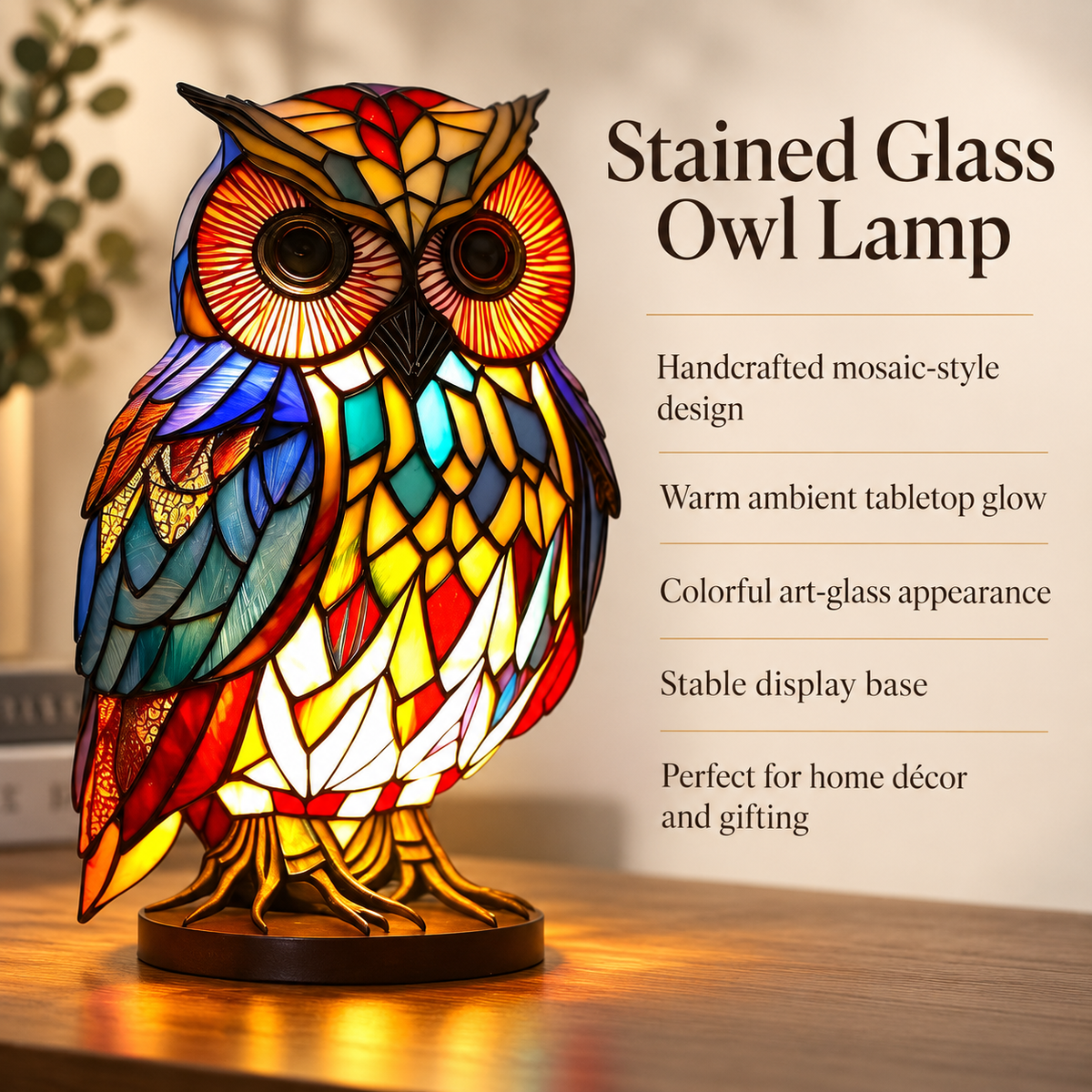 Glass Art Animal Table Lamp Decorative Accent Light