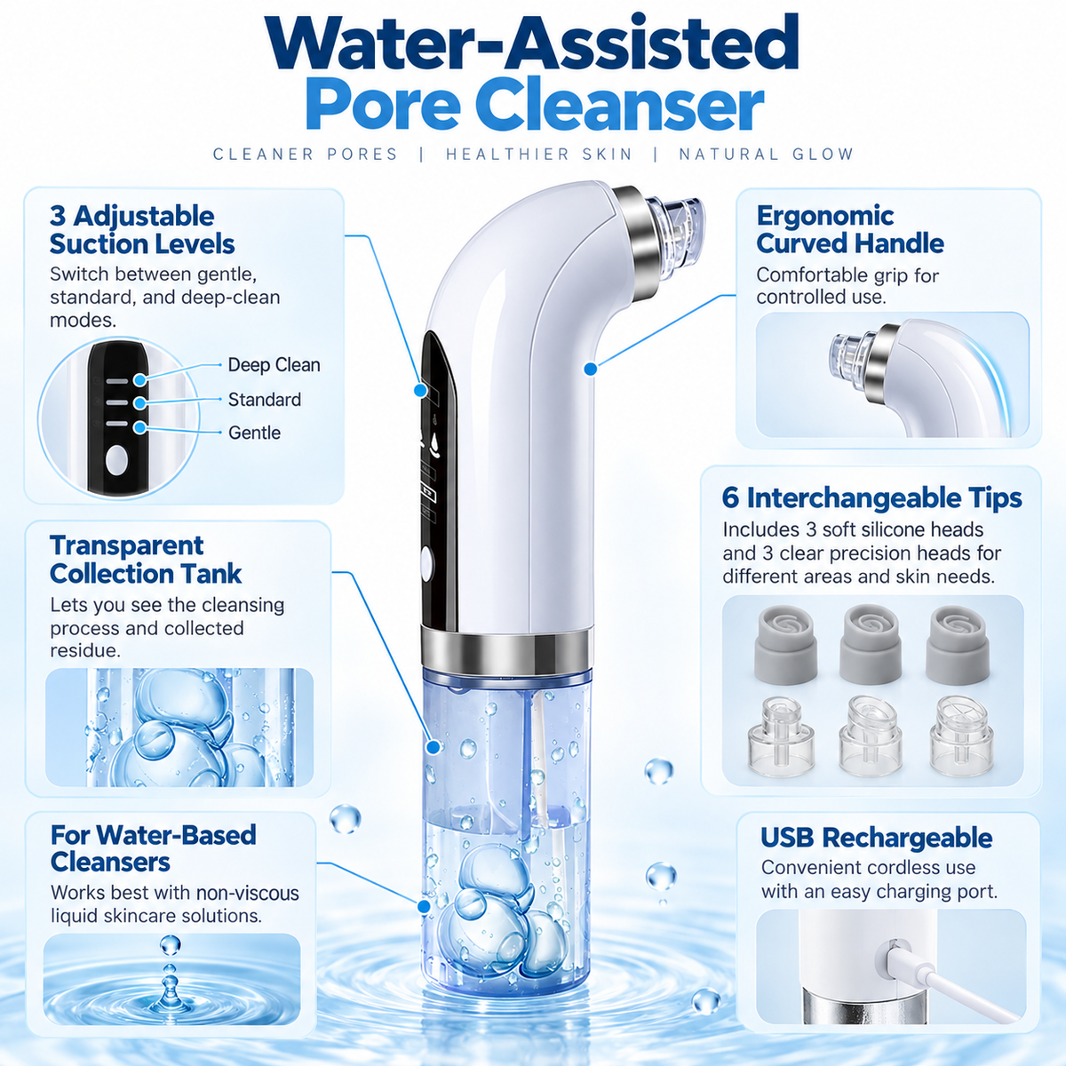 Blackhead Remover Vacuum Pore Cleaner Suction Blue Light Tool
