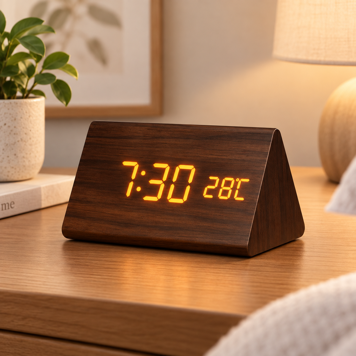 Digital LED Wooden Clock Modern Alarm Clock for Bedroom