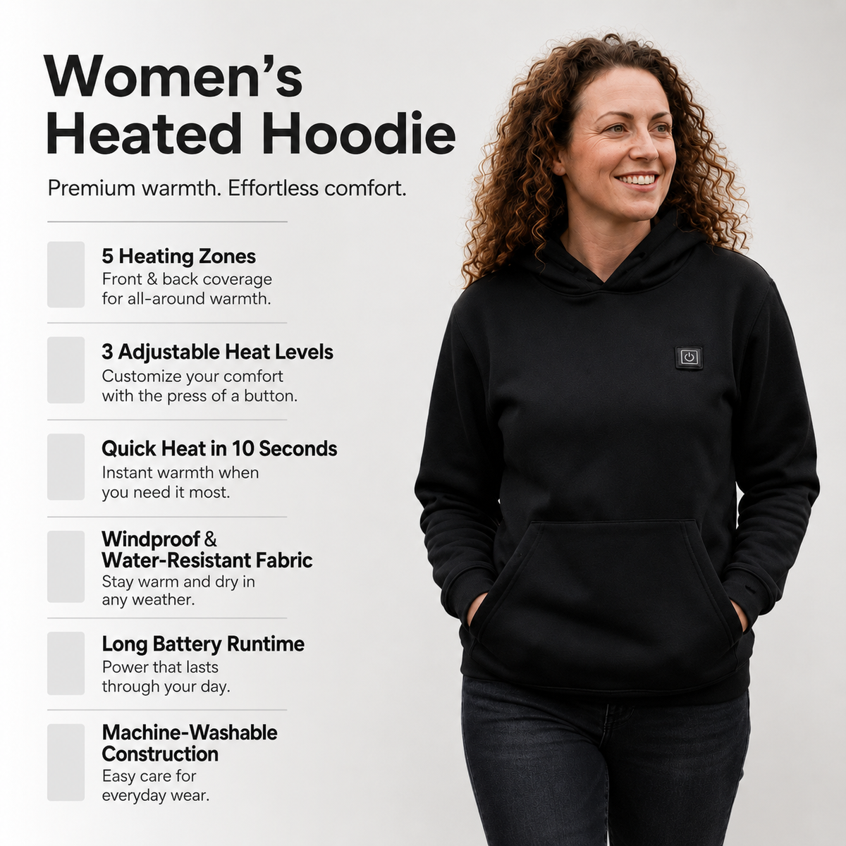 Women's Heated Hoodie Rechargeable USB Warm Sweatshirt