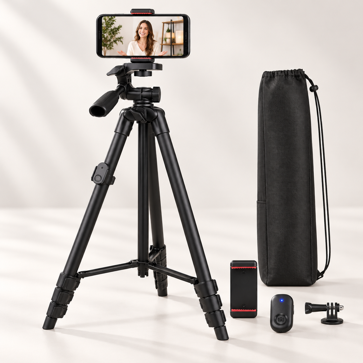 Phone Tripod Selfie Stick with Bluetooth Remote Extendable Stand