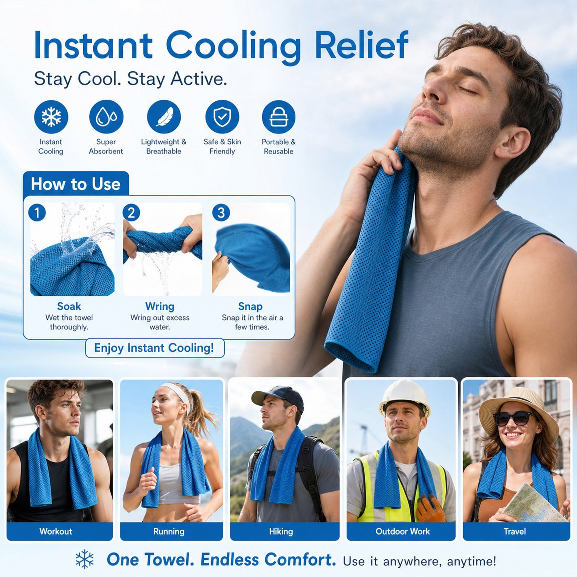 Cold Sweat Towel for Summer Heat with Travel Bottle