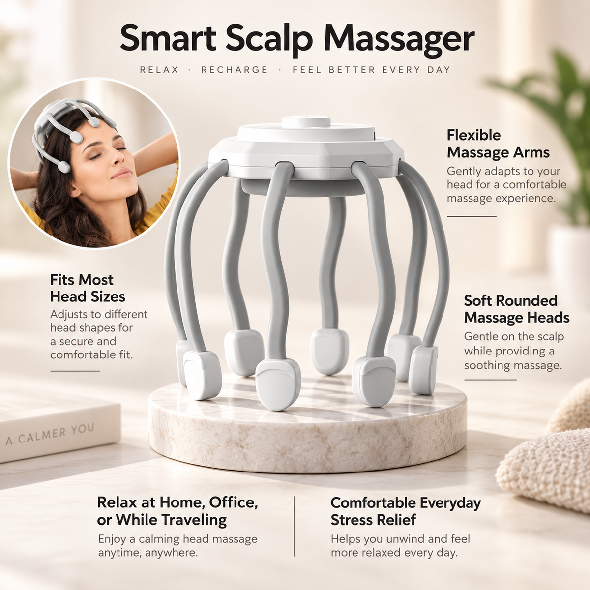Electric Head Massager Scalp Vibration Massage with Bluetooth