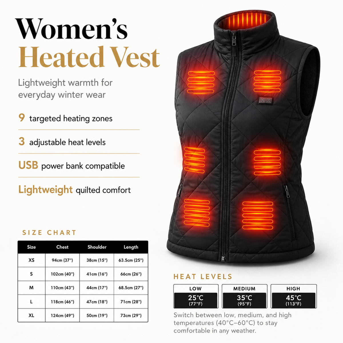 Women's Heated Waistcoat 9 Zones Rechargeable Warm Vest