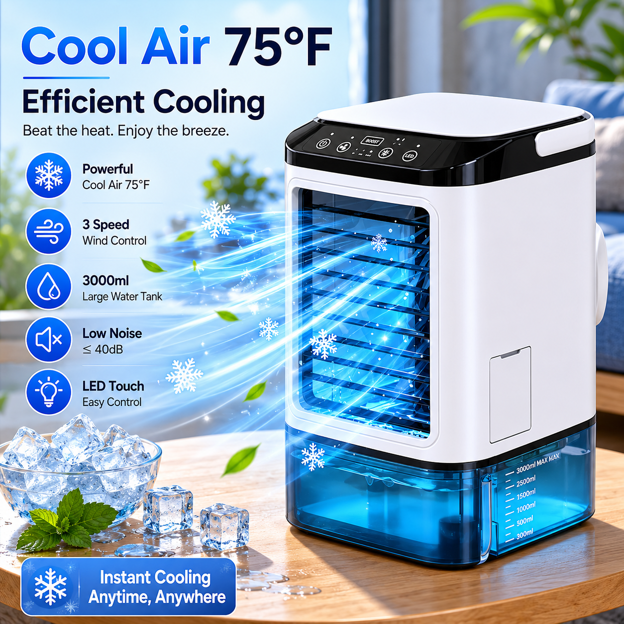 Portable Mini Evaporative Air Cooler Fan Humidifier 900ml
