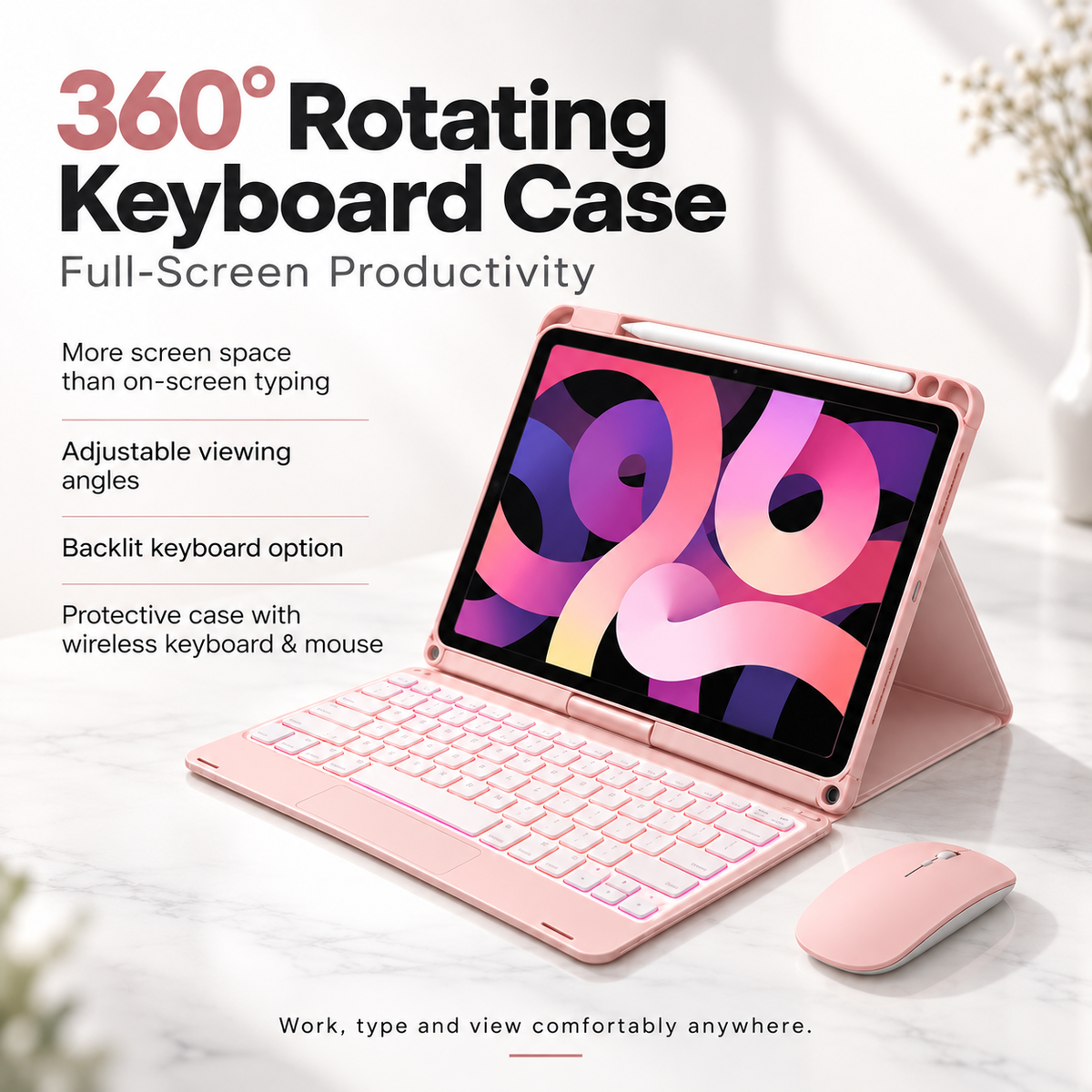Wireless Keyboard Case for iPad with Rotating Stand