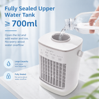 Portable Air Conditioner Humidifier Table Fan with 700ml Tank USB Timer RGB