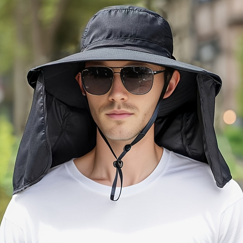 Wide Brim Bucket Hat with Neck Flap and Clip Buttons for Men and Women