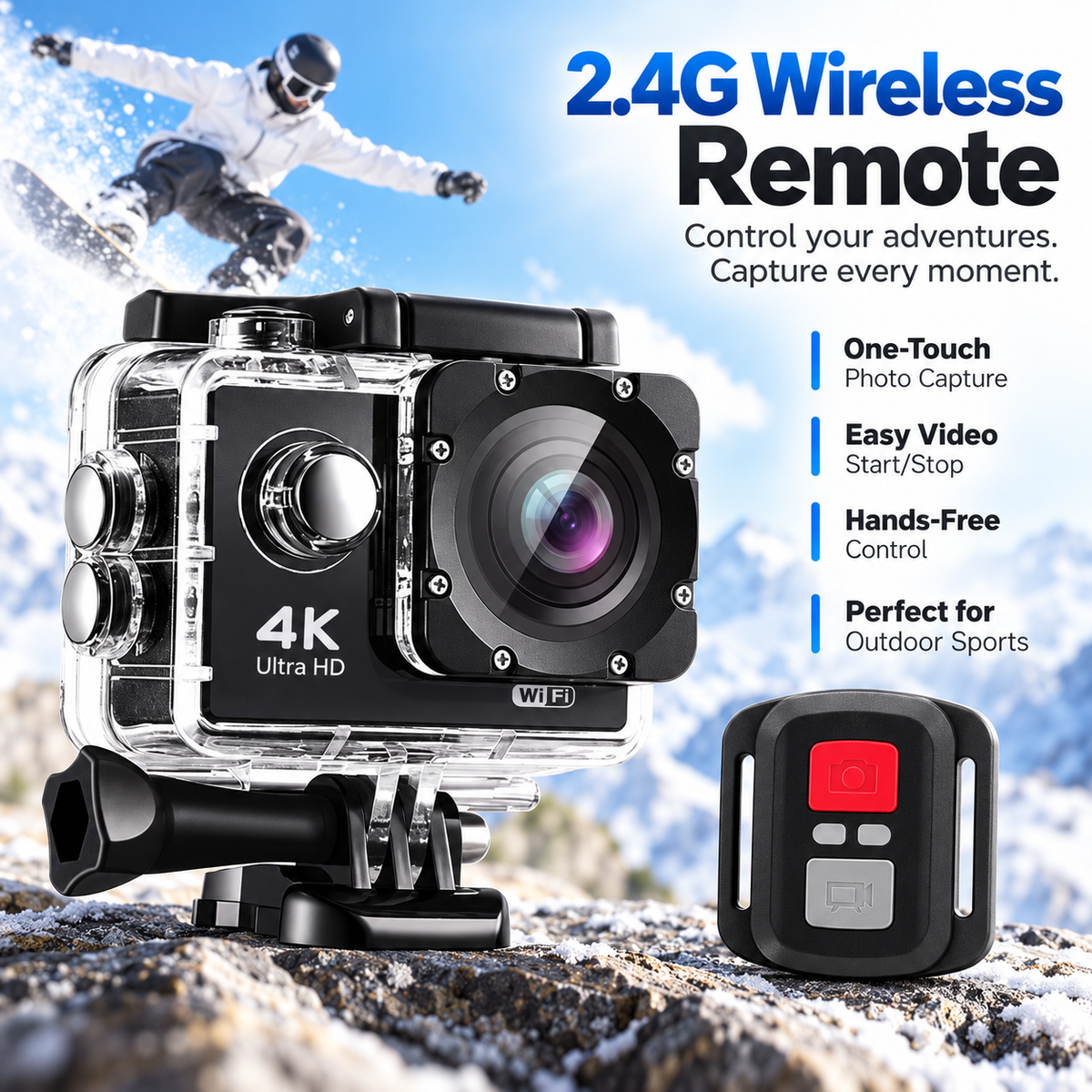 4K Ultra HD Action Camera Waterproof WiFi for Vlogging Sports