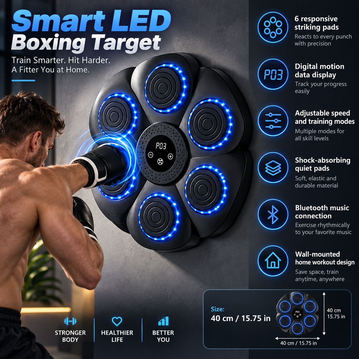 Music Boxing Machine Smart Punching Pad with Targets and Bluetooth