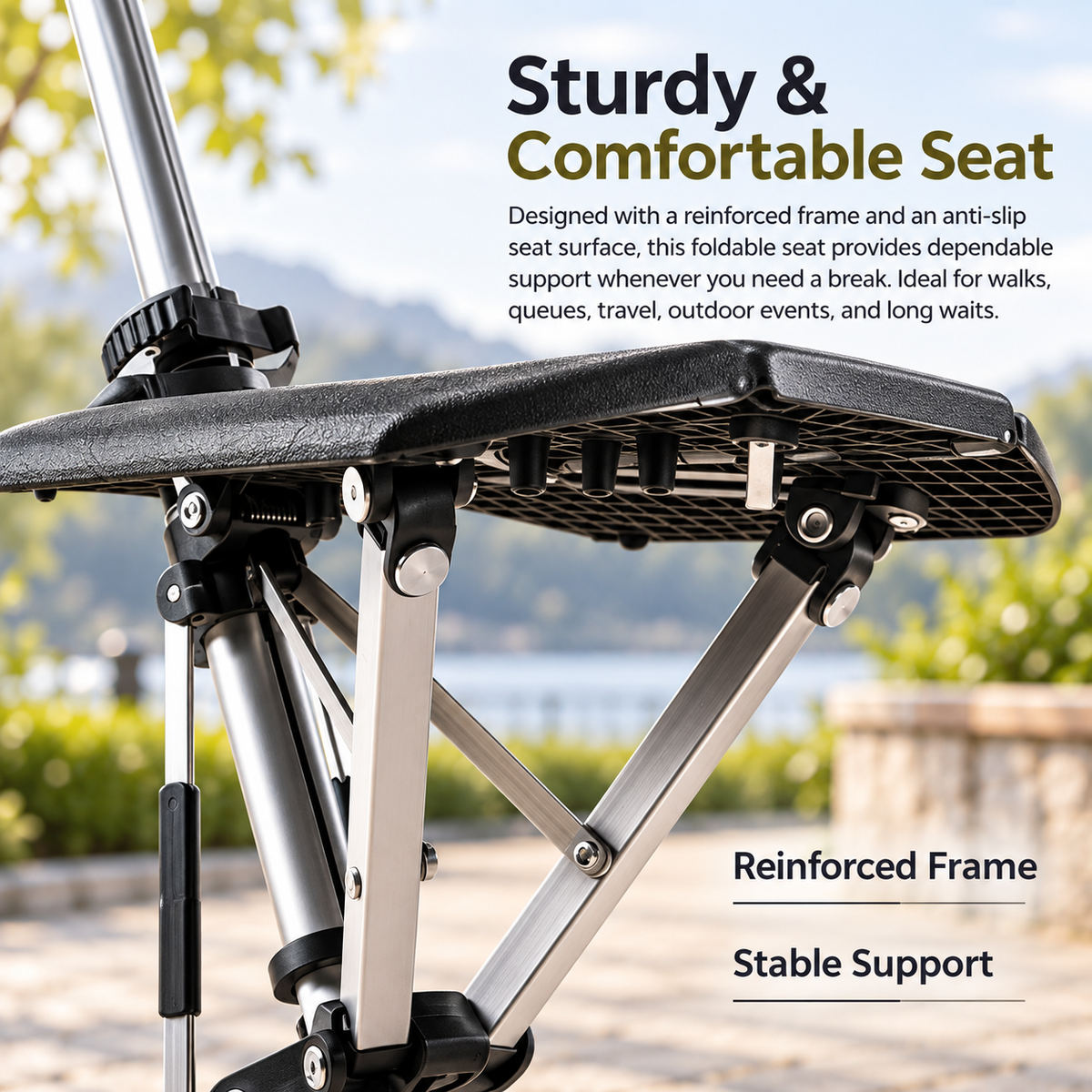 Walking Stick with Seat Folding Cane Chair Portable Mobility