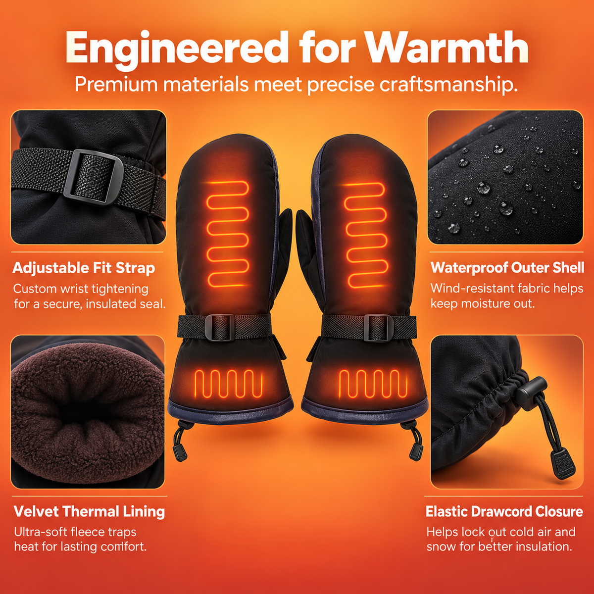 Heated Mittens Rechargeable Waterproof Hand Warmer Gloves