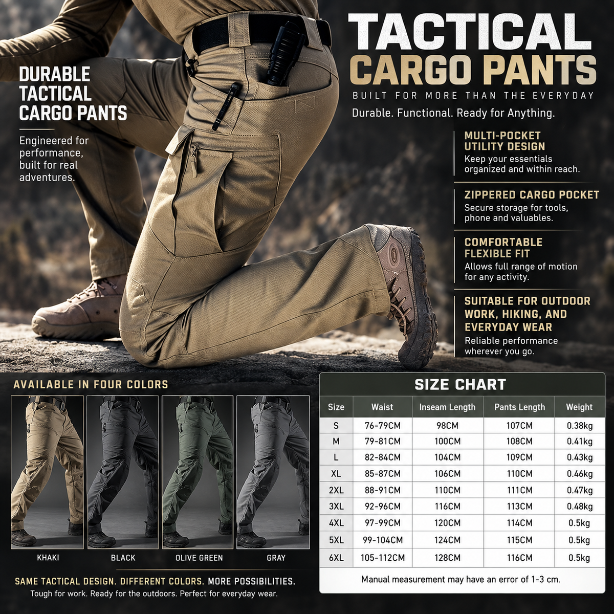 Tactical Waterproof Cargo Trousers Ripstop Quick Dry Multi Pocket