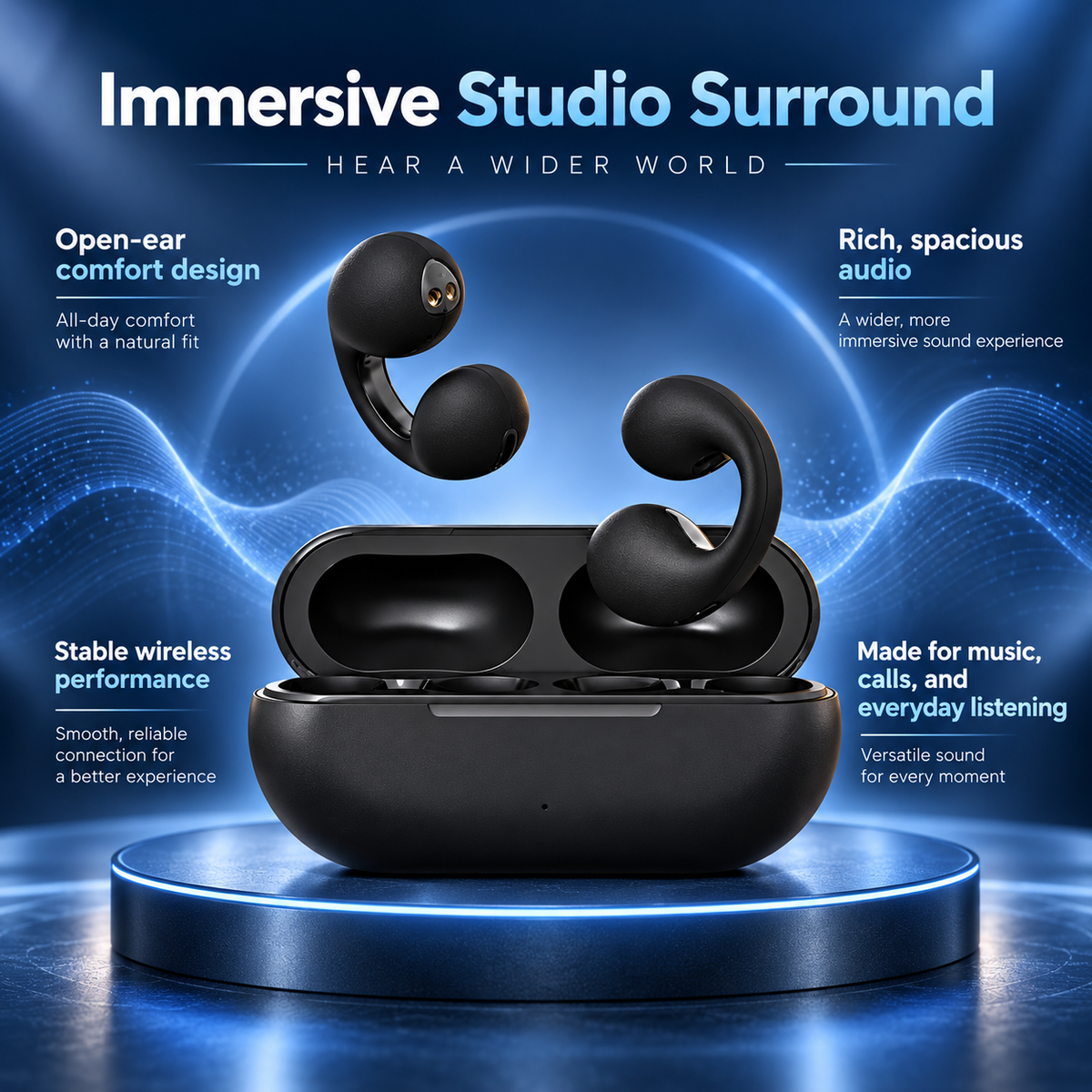 Bone Conduction Wireless Earbuds Open Ear Bluetooth with Mic