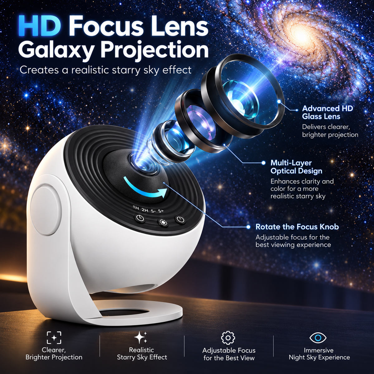 Galaxy Projector 360 Rotating Star Night Light for Bedroom