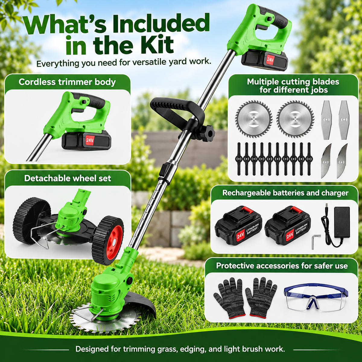 Cordless Electric Grass Trimmer 24V Weed Eater Strimmer