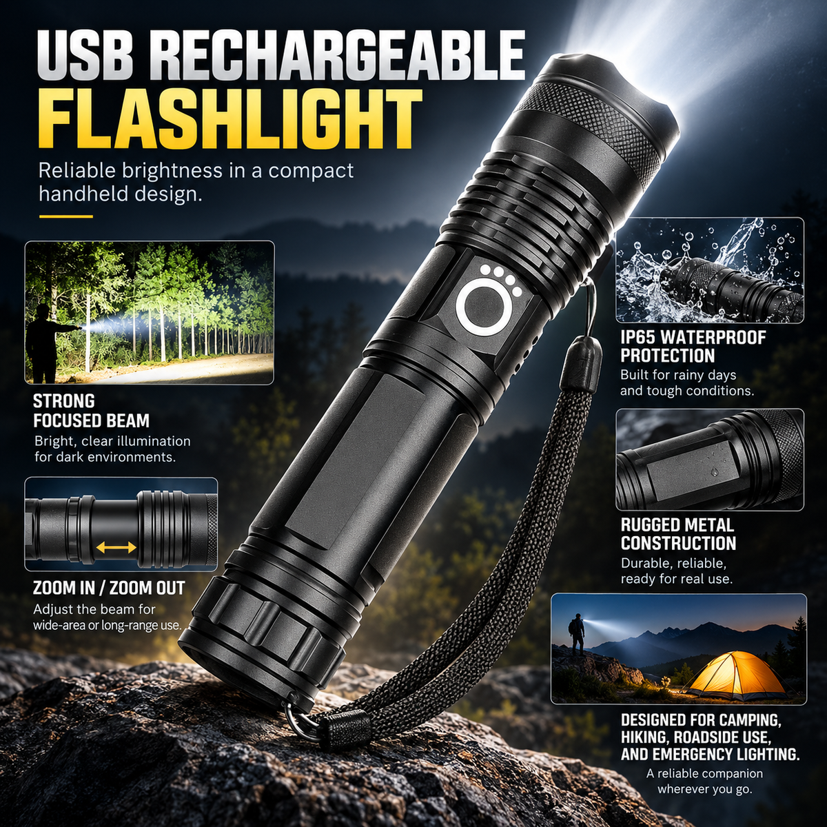 90000 Lumen LED Torch Rechargeable Zoomable Waterproof Flashlight
