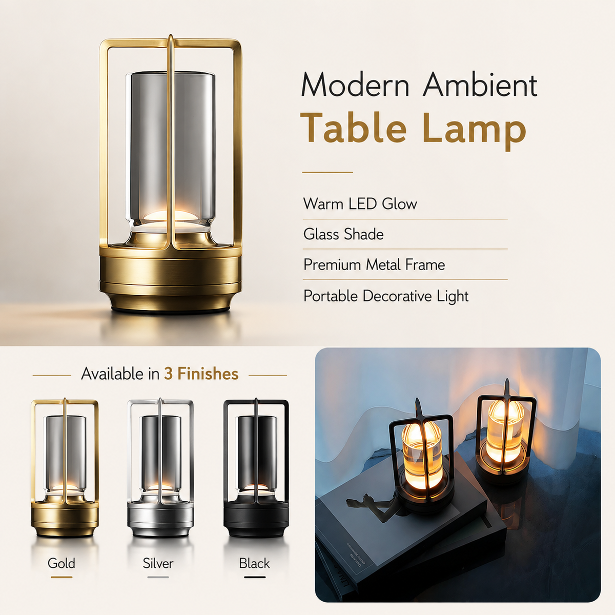 Wireless Waterproof Table Lamp Touch Dimmable Night Light