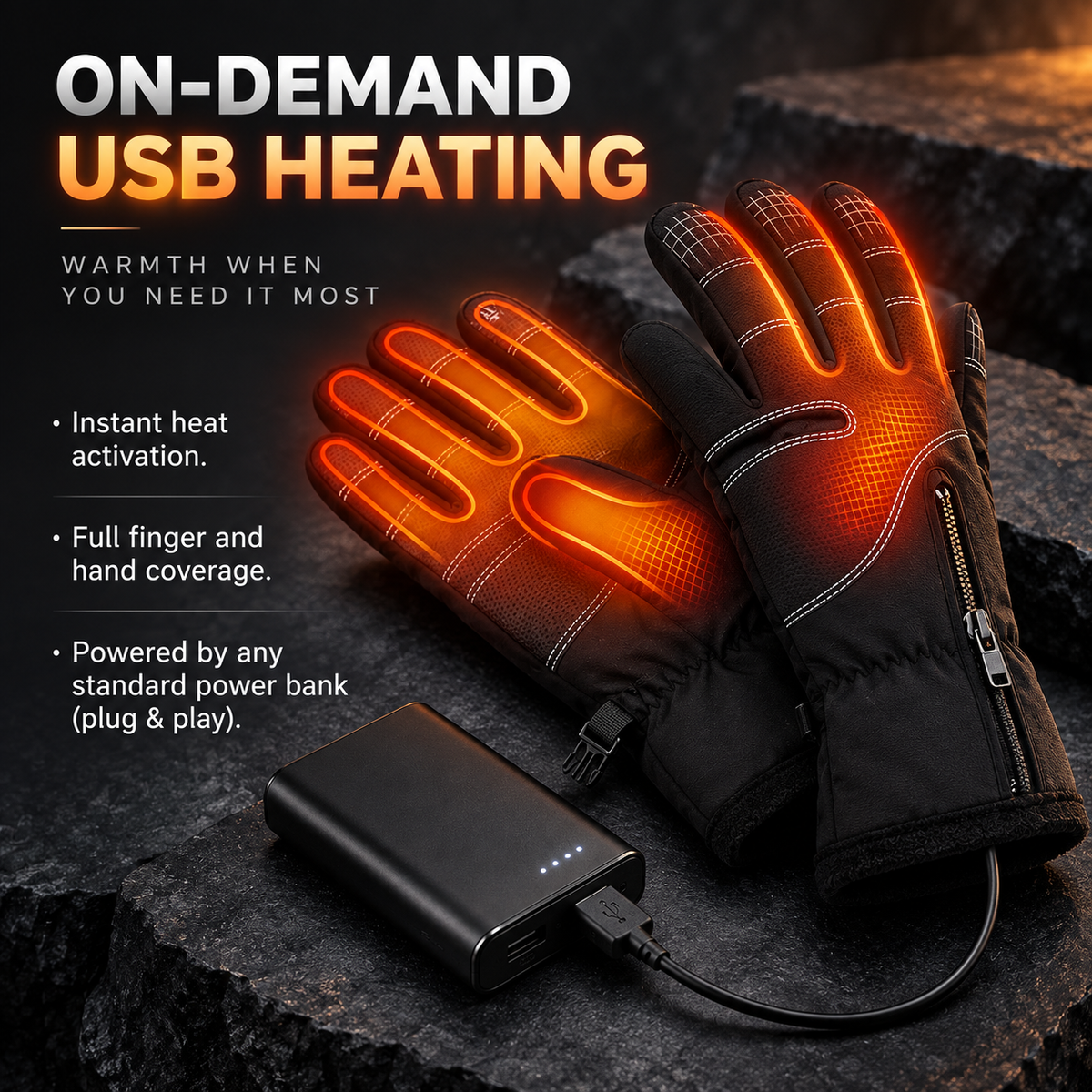 Heated Gloves for Men Waterproof Thermal Winter Touchscreen