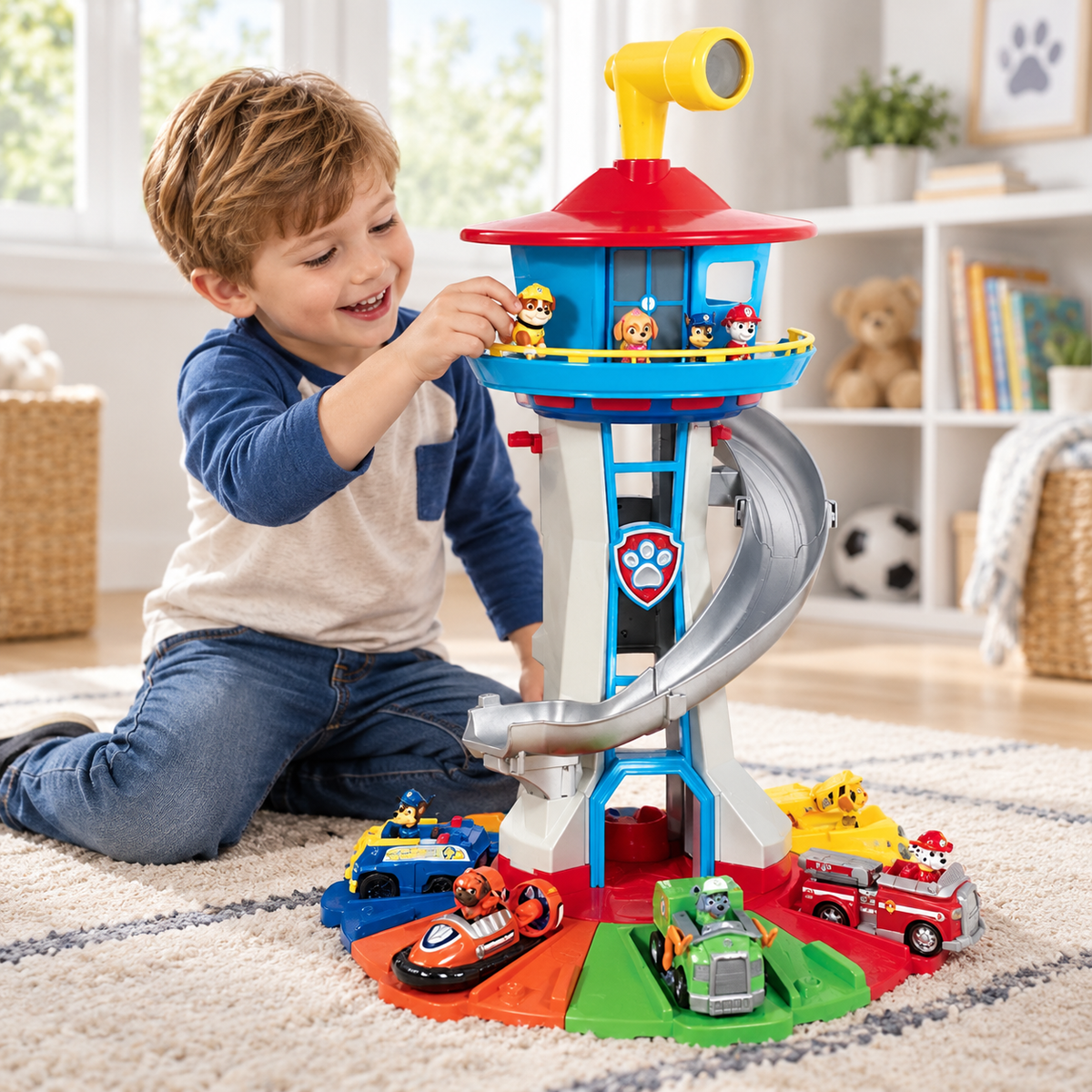 Toy Car Set with Slide and Watchtower Kids Playset