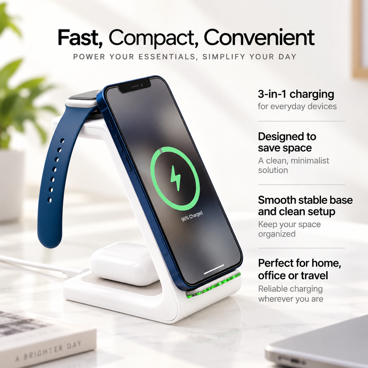 3 in 1 Wireless Charging Station Fast Charger for Phone Watch