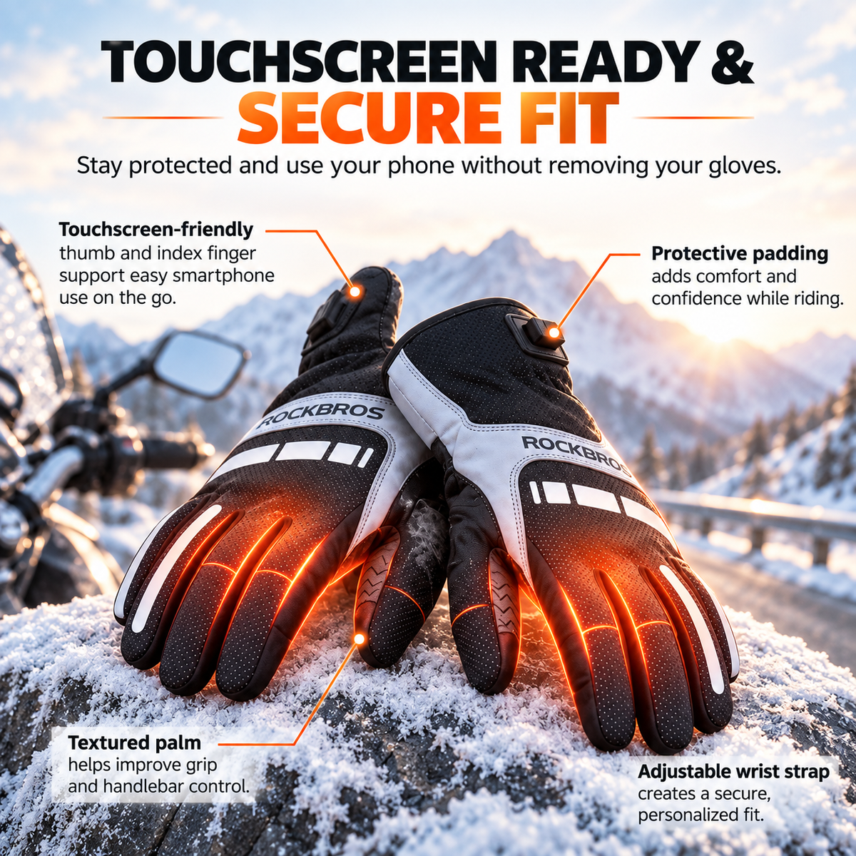Heated Motorcycle Gloves Waterproof Winter Touchscreen Knuckle Guard
