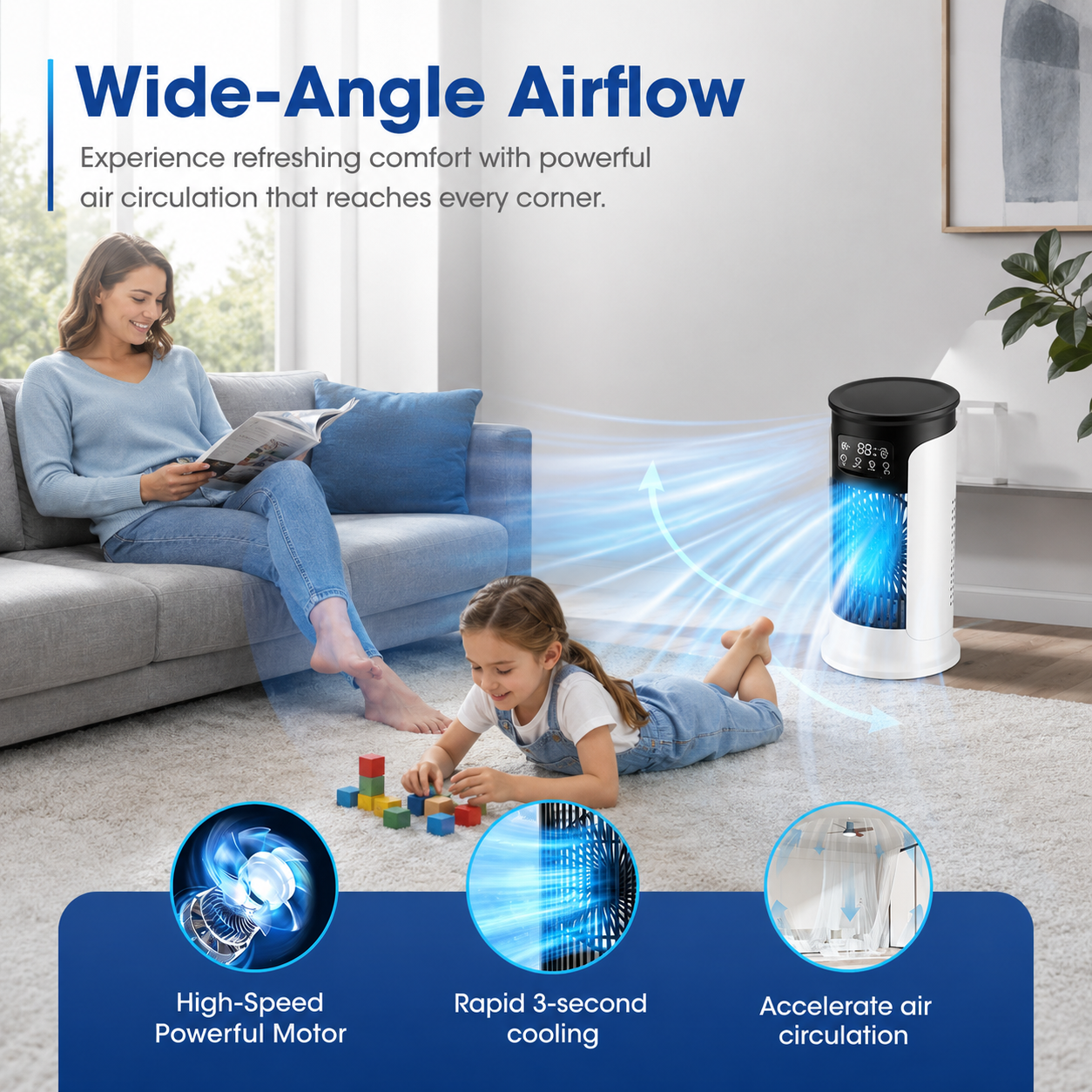 Portable 3-in-1 Air Conditioner Fan Air Cooler Humidifier with Night Light