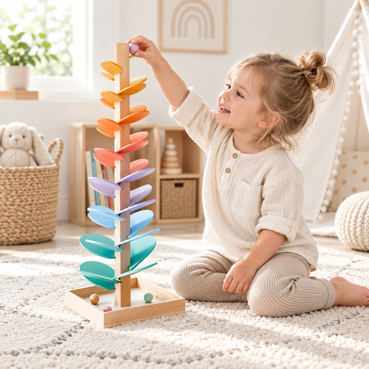 Wooden Marble Run Colourful Educational Toy for Kids