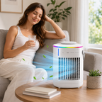 Portable Air Conditioner Humidifier Table Fan with 700ml Tank USB Timer RGB
