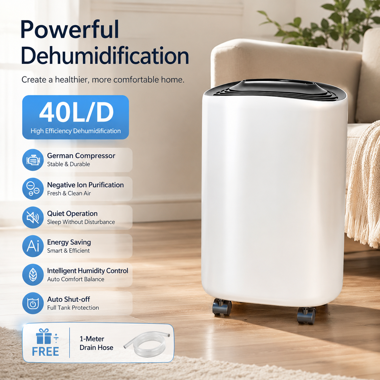 Dehumidifier with Air Purifier, Portable Moisture Absorber for Home, Kitchen & Bedroom