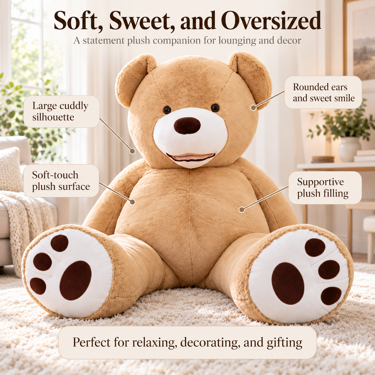 Big Giant Teddy Bear Soft Giant Plush Bear Cover Gift