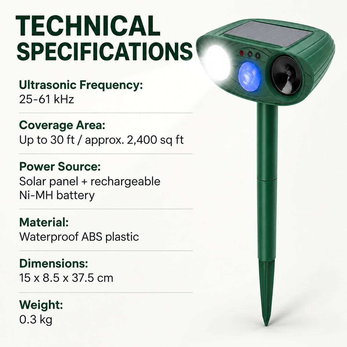 Solar Ultrasonic Rabbit Repeller with Flashing Light Garden