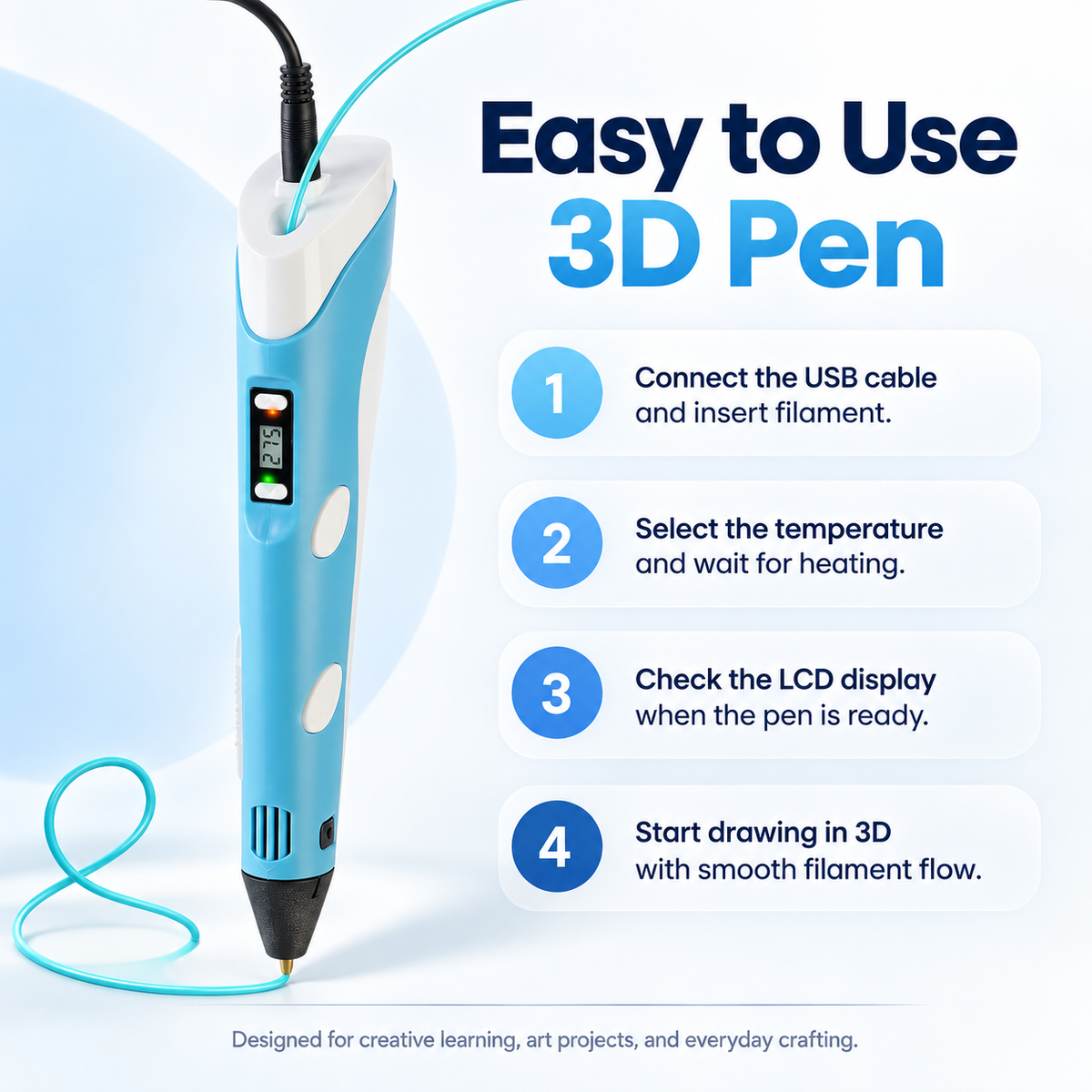 3D Printing Pen for Kids with 50m Filament Drawing Craft Set