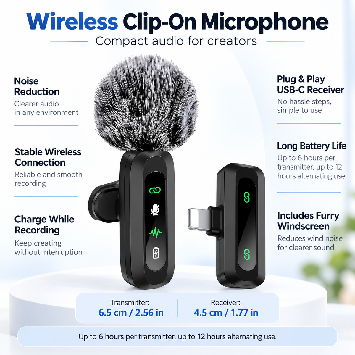 Wireless Lavalier Microphone for Phone USB-C and Lightning
