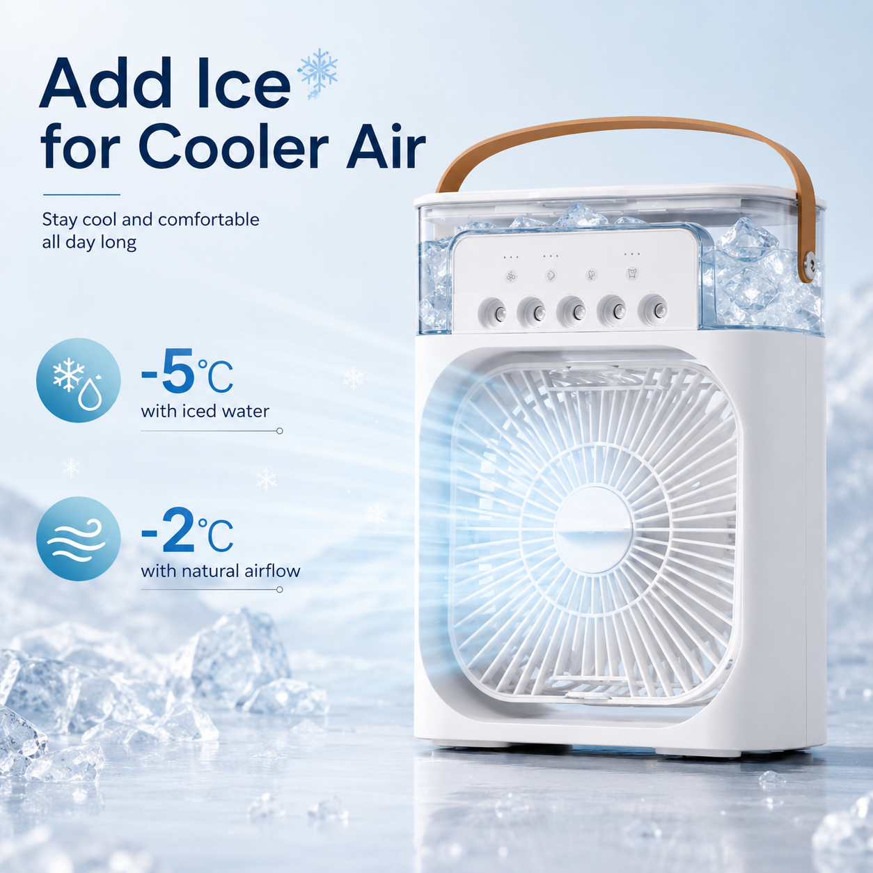 3-in-1 Portable Air Cooler with LED Night Light, USB Desktop Fan & Humidifier