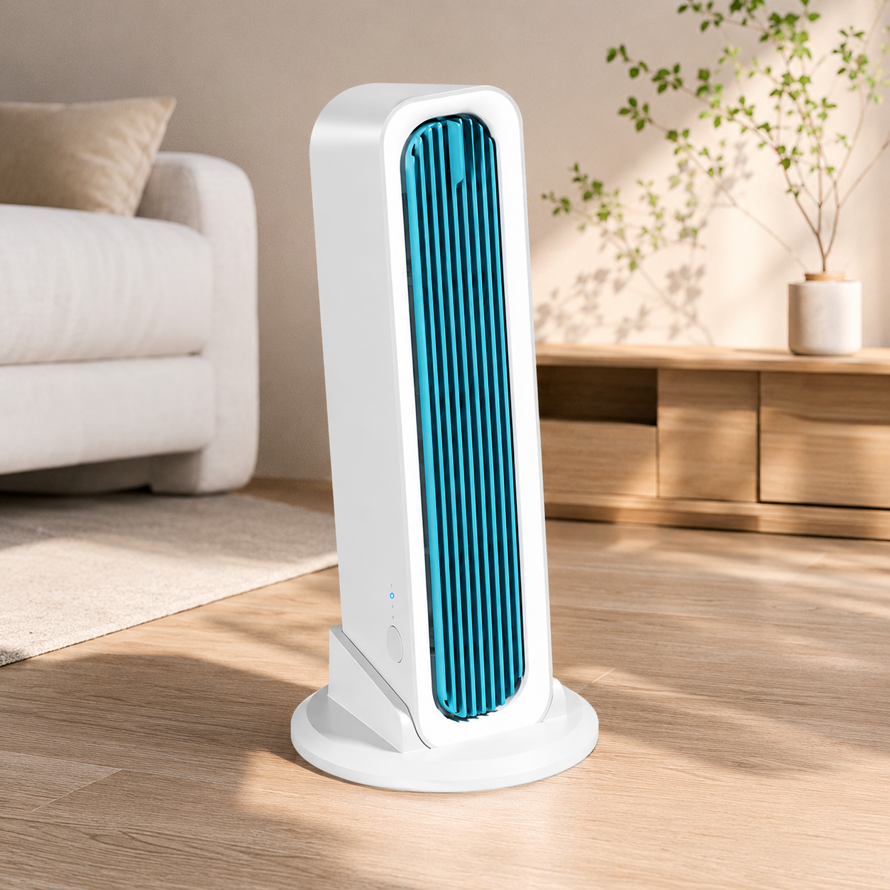 Rechargeable Bladeless Tower Fan, Portable Oscillating Desk Fan with Remote Control