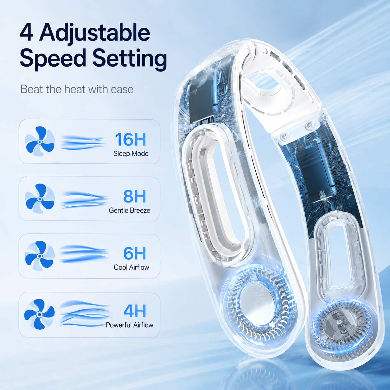 Bladeless Neck Fan Portable Rechargeable 4-Speed 360 Degree Cooling Fan