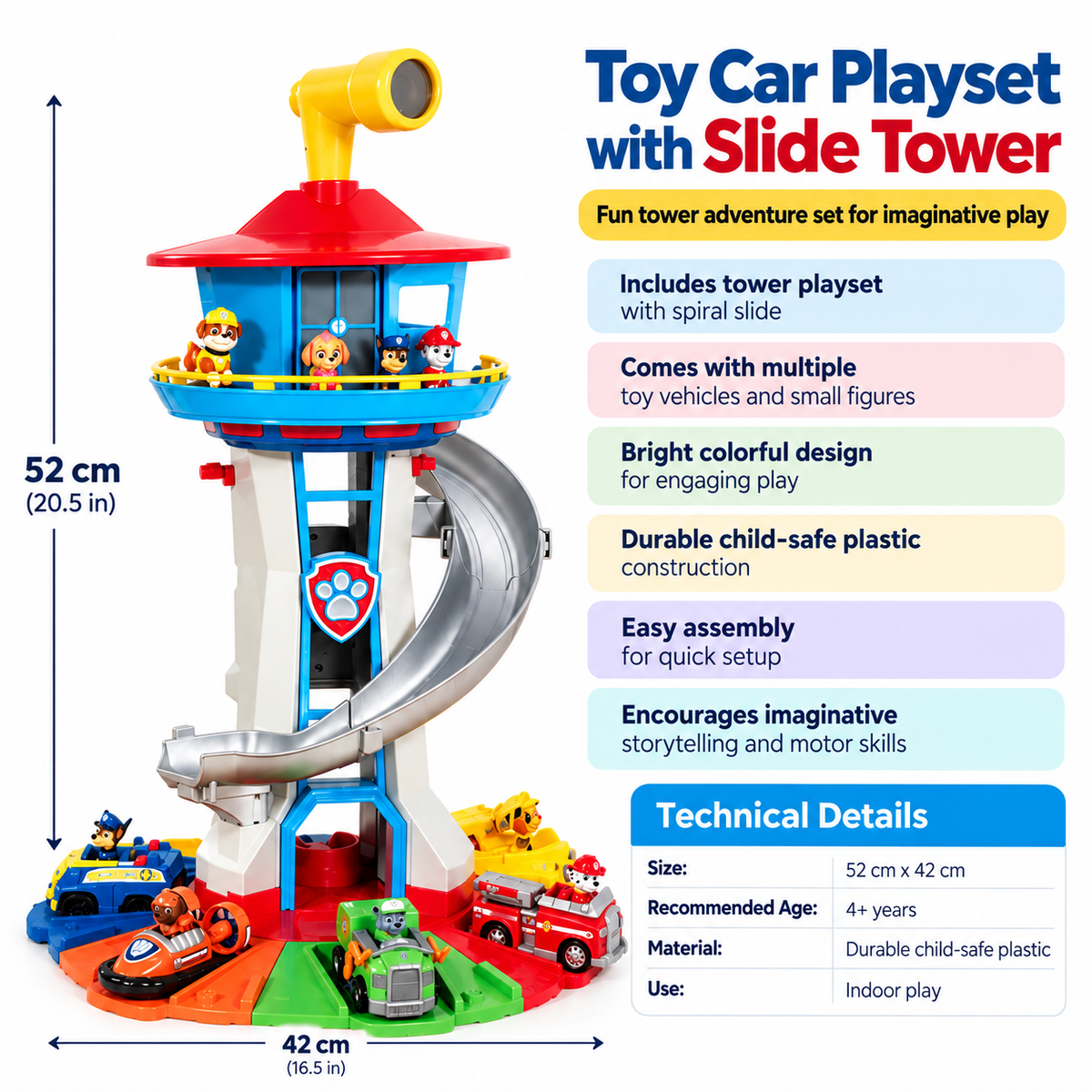 Toy Car Set with Slide and Watchtower Kids Playset